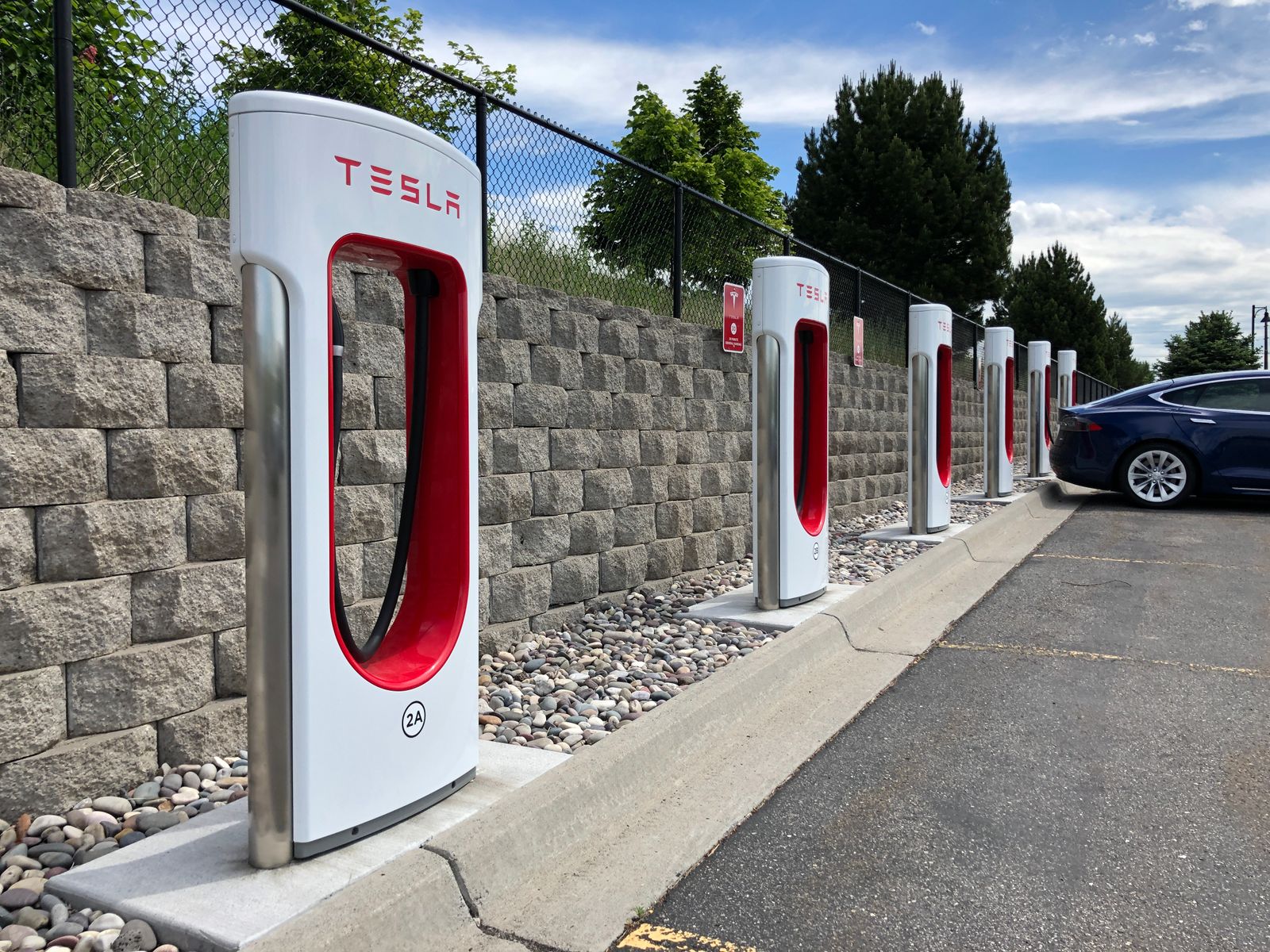 A modern electric vehicle charging at home